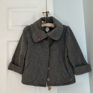 Roxy Gray Pea Coat with Brown Buttons